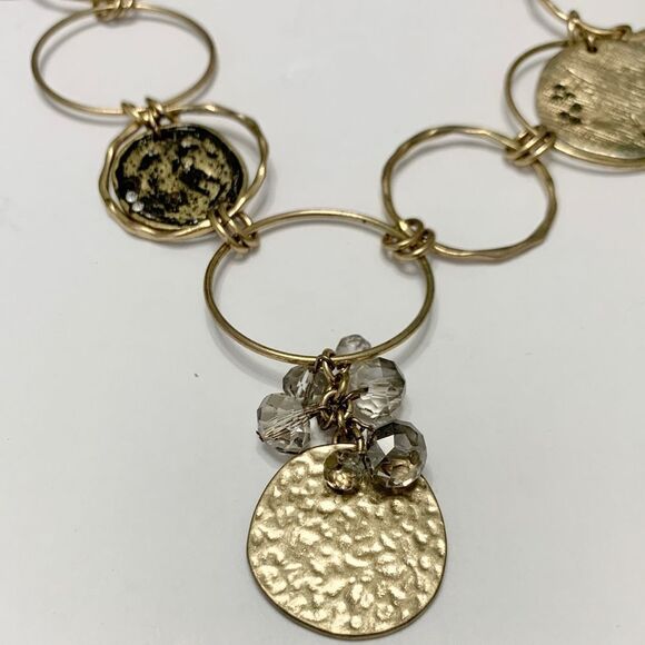 2/$15! Charming Charlie Gold Embellished Circle Coin Rhinestone Long Necklace - Picture 5 of 6